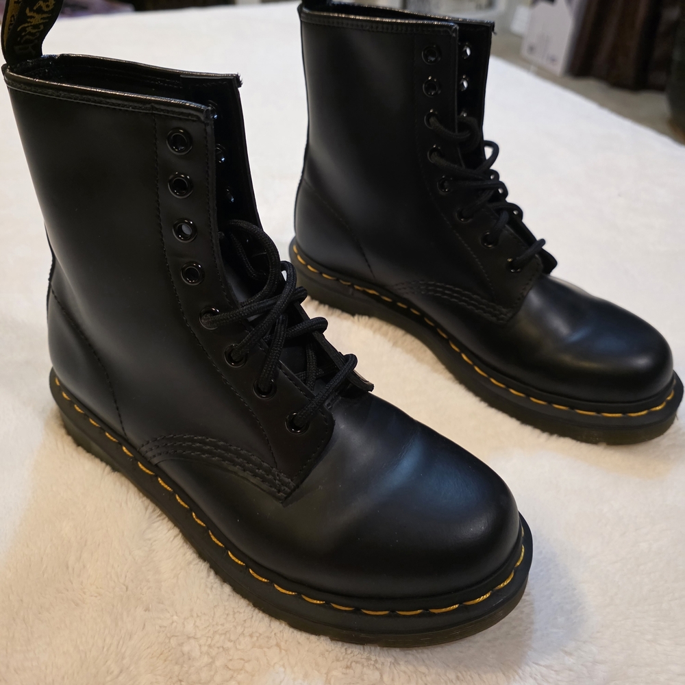 Dr. Martens Black Combat Boots with Yellow Stitching